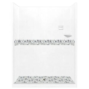 Newport 54 in. L x 42 in. W x 80 in. H Alcove Shower Kit with Shower Wall and Shower Pan in Natural Buff