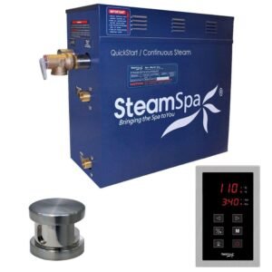 Oasis Series 7.5kW Steam Bath Generator Package with Continuous Steam and Quick Start Technology in Brushed Nickel