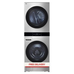 STUDIO WashTower Stacked SMART Laundry Center in Noble Steel 5.0 Cu.Ft. Front Load Washer & 7.4 Cu.Ft. Electric Dryer