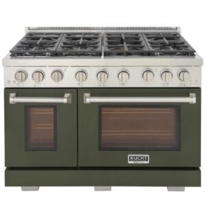 Professional 48 in. 6.7 cu. ft. Double Oven Gas Range 7 Burners Freestanding Natural Gas Range in Olive Green