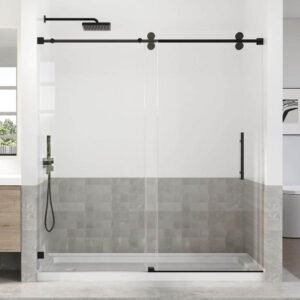 66-72 in. W x 76 in. H Sliding Frameless Shower Door in Black Finish with 3/8 in. (10 mm) Tempered Glass