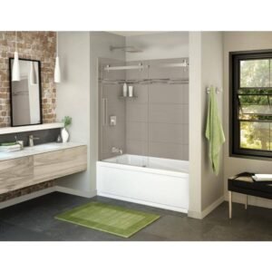 Utile Origin 30 in. x 59.8 in. x 81.4 in. Left Drain Alcove Bath and Shower Kit in Greige with Brushed Nickel Door