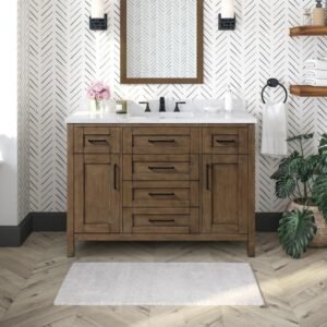 Tahoe 48 in. Single Sink Almond Latte Bath Vanity with White Engineered Marble Top (Assembled)