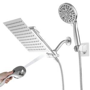Rainfull 10 in. 9-Spray Patterns Dual Wall Mount Dual Shower Heads and Handheld Shower Head 2.5GPM in Polished Chrome