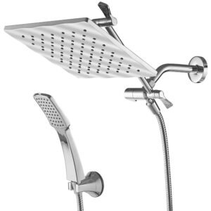 Modern 1-Spray Dual Tub Wall Mount Fixed and Handheld Shower Heads 2.5 GPM in Polished Chrome