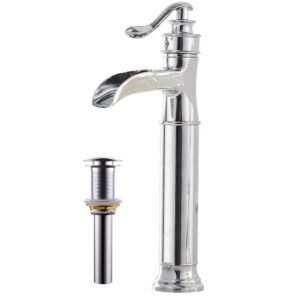 Waterfall Single Hole Single Handle Bathroom Vessel Sink Faucet With Pop-up Drain Assembly in Polished Chrome