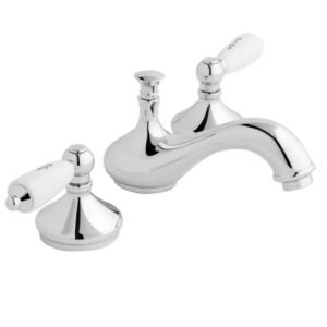 Teapot 8 in. Widespread Double-Handle Low-Arc Bathroom Faucet in Polished Chrome