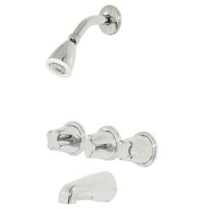 3-Handle 1-Spray Tub and Shower Faucet with Metal Knob Handles Polished Chrome (Valve Included)