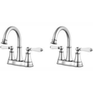 Courant 4 in. Centerset 2-Handle Bathroom Faucet in Polished Chrome with White Handles (2-Pack Combo)
