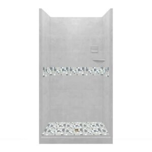 Newport 42 in. L x 36 in. W x 80 in. H Alcove Shower Kit with Shower Wall and Shower Pan in Portland Cement