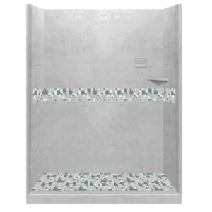 Newport 54 in. L x 36 in. W x 80 in. H Alcove Shower Kit with Shower Wall and Shower Pan in Portland Cement