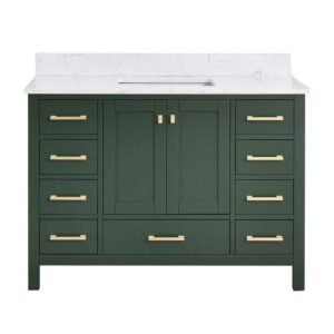 GlamourAura 48 in. W x 22 in. D x 39.24 in. H Single Sink Bath Vanity in Forest Green with White Engineered Stone Top