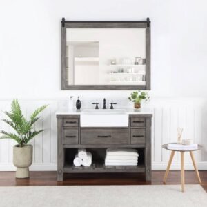 Villareal 48 in.W x 22 in.D x 34 in.H Single Farmhouse Bath Vanity in Classical Grey with Composite Stone Top