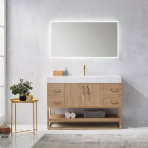 Alistair 48 in. Bath Vanity in North American Oak with Grain Stone Top in White with White Basin