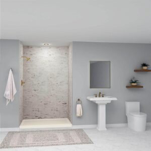 SaraMar 36 in. x 60 in. x 96 in. 3-Piece Easy Up Adhesive Alcove Shower Wall Surround in Sand Creme