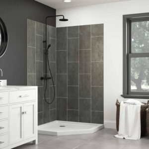 Jetcoat 42 in. x 78 in. 2-Piece Easy-Up Adhesive Neo-Angle Shower Surround in Slate
