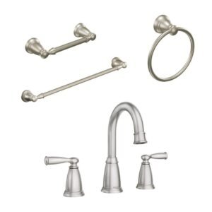 Banbury 8 in. WS 2-Handle Bathroom Faucet w/3-Piece Set-24 in. Towel Bar in Spot Resist Brushed Nickel(Valve Included)