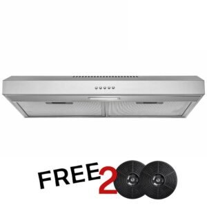 30 in. 58 CFM Convertible Under Cabinet Range Hood in Brushed Stainless Steel with 2 Carbon Filters and Push Button