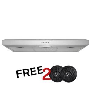 36 in. 58 CFM Convertible Under Cabinet Range Hood in Brushed Stainless Steel with 2 Carbon Filters and Push Button