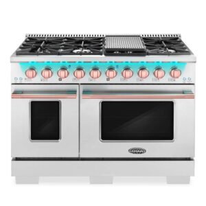 48 in. 5.5 cu. ft. Gas Range with 8 Burners and in Stainless Steel with Rose Gold Custom Handle and Knob Kit
