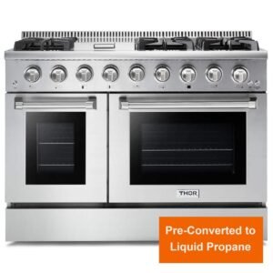 Pre-Converted Propane 48 in. 6.7 cu. ft. Double Oven Gas Fuel Range with Convection Oven in Stainless Steel