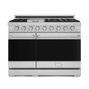 Gordon Ramsay Series 48 in. 6-Burners Freestanding Double Oven Gas Range in Stainless Steel with Convection and Grill