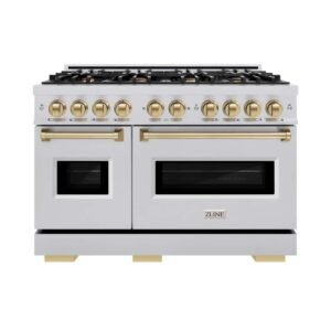 Classic 48 in. 8-Burner Dual Fuel Range with Double Oven in Stainless Steel and Champagne Bronze