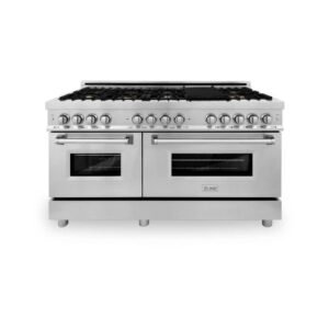60 in. 9 Burner Double Oven Dual Fuel Range with Brass Burners in Stainless Steel