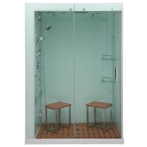 Venus 59 in. x 32 in. X 86 in. Steam Shower Kit in White with Sliding Door, Left Side Controls and Center Drain
