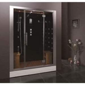 Platinum 59 in. x 32 in. x 87 in. Steam shower kit in black with bluetooth and 6kW Steam Generator