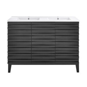 Cascade 48 in. W Black Oak, Double Basin Bathroom Vanity in White with Ceramic Sink Top