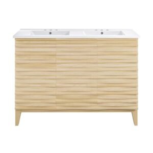 Cascade 48 in. Double Basin Bathroom Vanity in Natural Oak with White, 3-Hole Ceramic Sink Top