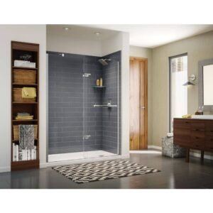 Utile Metro 32 in. x 60 in. x 83.5 in. Alcove Shower Stall in Thunder Grey with Right Drain Base in White