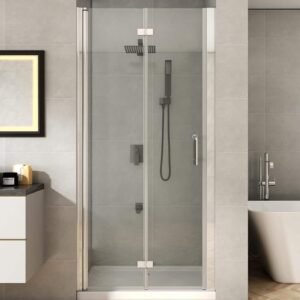 36 to 37-1/4 in. W x 72 in. H Bi-Fold Frameless Shower Doors in Chrome with Clear Glass