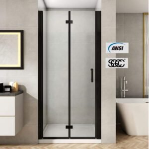 36 to 37-1/4 in. W x 72 in. H Bi-Fold Frameless Shower Doors in Black with Clear Glass