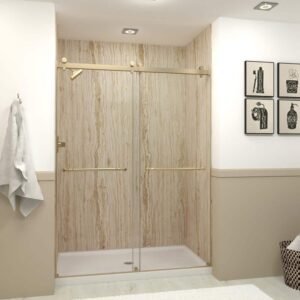 Brooklyn 60 in. W x 80 in. H Sliding Frameless Shower Door in Champagne Bronze with Clear Glass