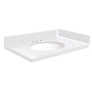 Silestone 30.75 in. W x 22.25 in. D Qt. White Round Single Sink Vanity Top in Statuario