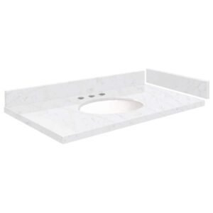 Silestone 31 in. W x 22.25 in. D Qt. White Round Single Sink Vanity Top in Statuario