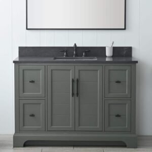 Chambery 48 in. W x 22 in. D x 34.5 in. H Single Sink Freestanding Bath Vanity in Vintage Green with Stone Top in Black