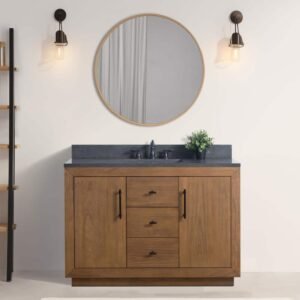 48 in. W x 22 in. D x 38 in. H Single Sink Bathroom Vanity in Tan with Black Limestone Top
