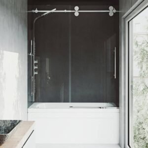 Elan 56 to 60 in. W x 66 in. H Sliding Frameless Tub Door in Chrome with 3/8 in. (10mm) Clear Glass