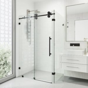 Winslow 35 in. L x 46 in. W x 74 in. H Frameless Sliding Rectangle Shower Enclosure in Matte Black with Clear Glass