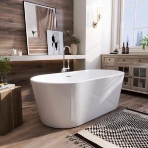 59 in. x 31.5 in. Acrylic Freestanding Flatbottom Double Ended Soaking Bathtub in White