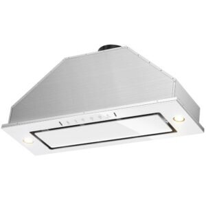 30 in. 900 CFM Convertible Insert Range Hood in Stainless Steel/White Glass LED Charcoal Filter Gesture Touch Control
