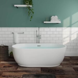 67 in. x 31.5 in. Acrylic Freestanding Flatbottom Double Ended Soaking Bathtub in Glossy White