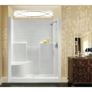 Everyday Diagonal Tile AFR 48 in. x 36 in x 79 in. 1-Piece Shower Stall with Left Seat and Center Drain in White