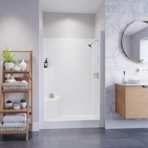 Everyday AFR 48 in. x 33.5 in. x 75 in. 1-Piece Shower Stall with Left Seat and Center Drain in White