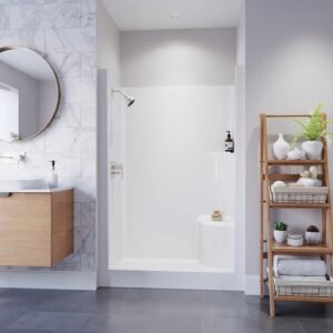 Everyday AFR 48 in. x 33.5 in. x 75 in. 1-Piece Shower Stall with Right Seat and Center Drain in White