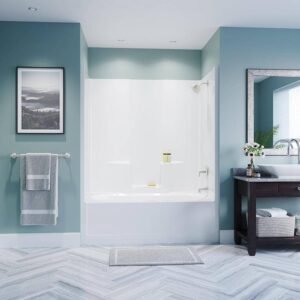 Everyday 60 in. x 34.5 in. x 76.5 in. 1-Piece Bath and Shower Kit with Right Drain in White