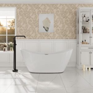 67 in. x 30 in. Double Slipper Oval Shape Acrylic Freestanding Soaking Bathtub with Pop up Drain in White